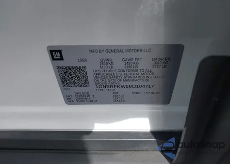 2021 Chevrolet Traverse Fwd Ls из США, поврежденный, VIN 1GNERFKW5MJ104717